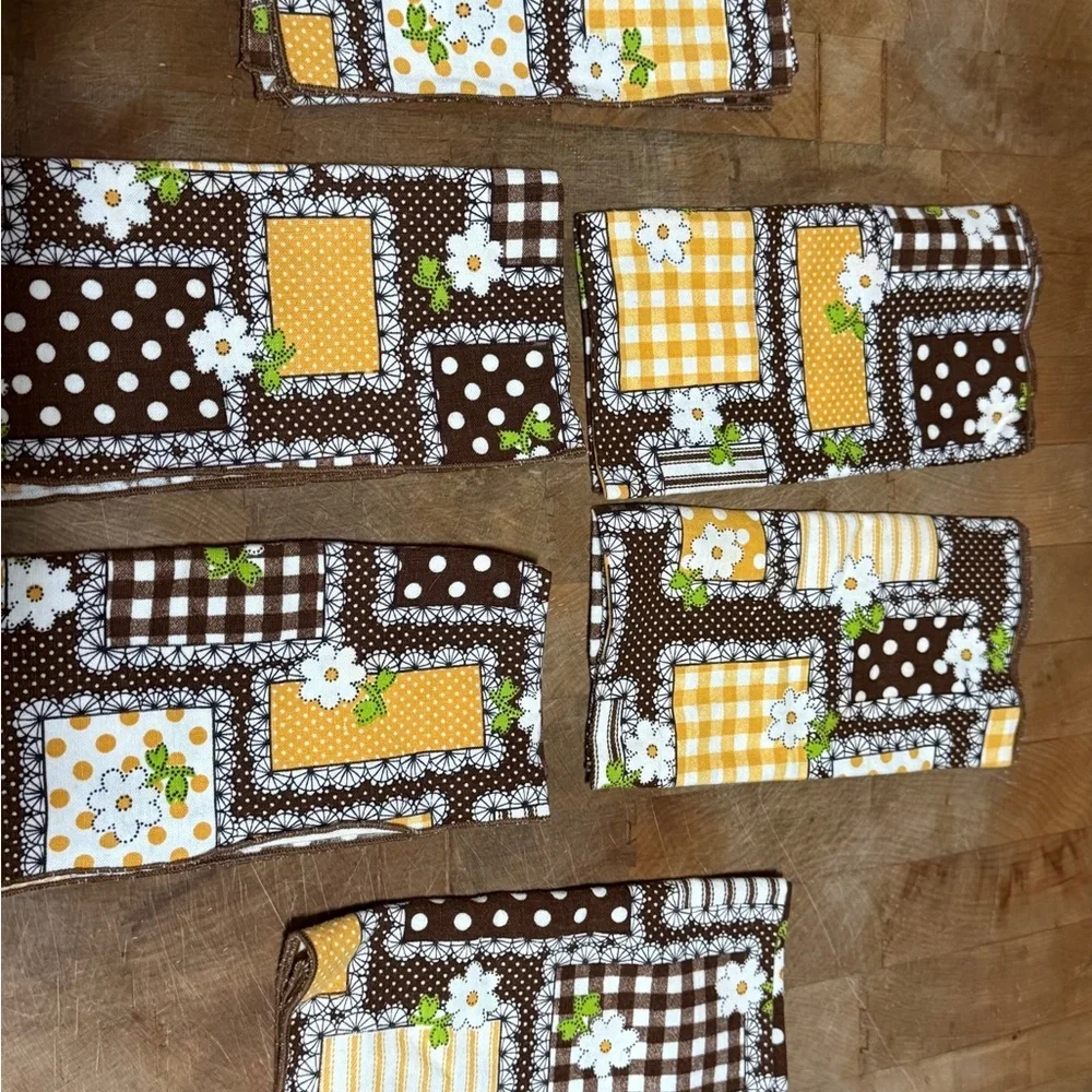 Vintage Brown and Yellow Floral Patchwork Napkins Set of 6